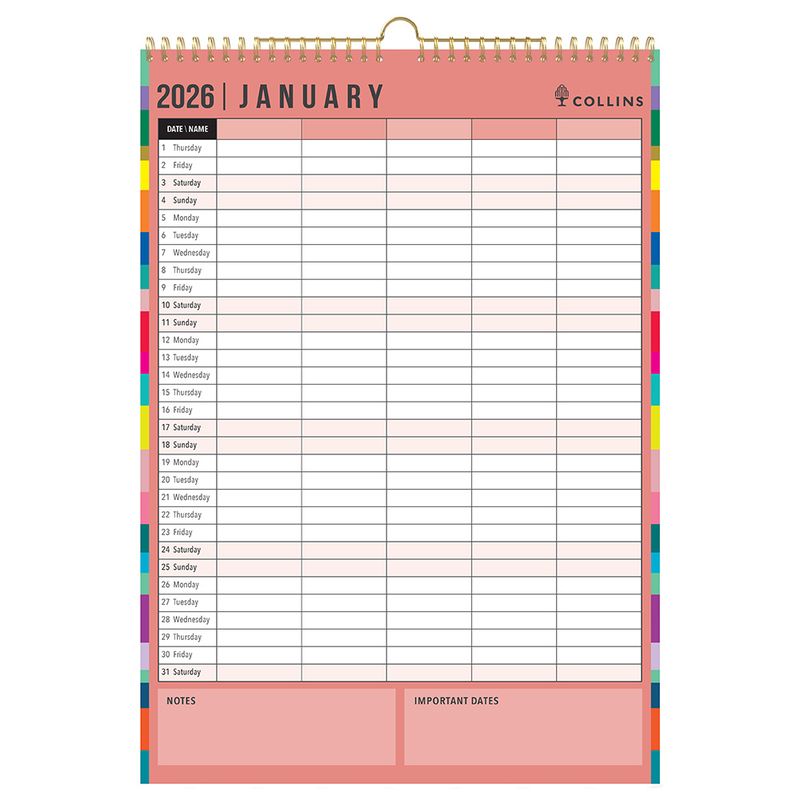 CALENDAR 2026 COLLINS A3 EDGE A3 MTV WALL