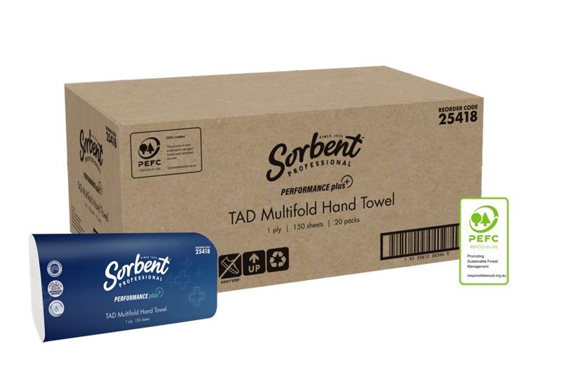 HAND TOWEL SORBENT PRO PERFORMANCE PLUS 1 PLY 150S TAD MULTIFOLD WHITE