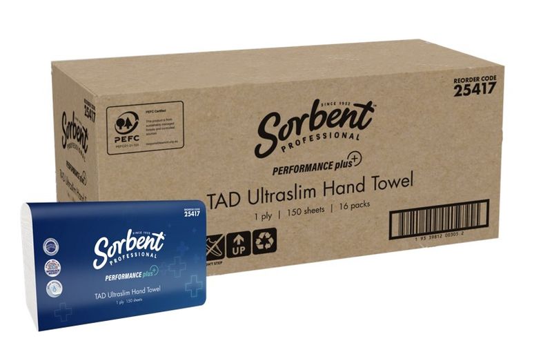 HAND TOWEL SORBENT PRO PERFORMANCE PLUS 1 PLY 150S TAD ULTRASLIM WHITE