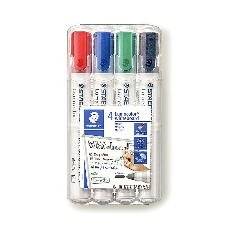 Staedtler Lumocolor Non-Permanent Whiteboard Markers - 4 Pack - Assorted Colours
