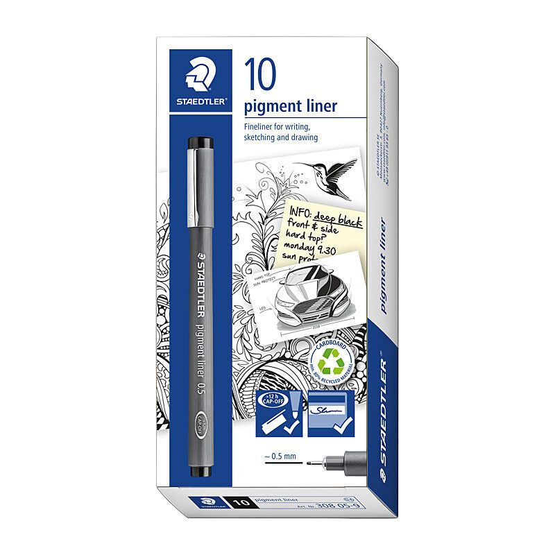 Staedtler 0.5mm Pigment FineLiner - Box of 10 - Black