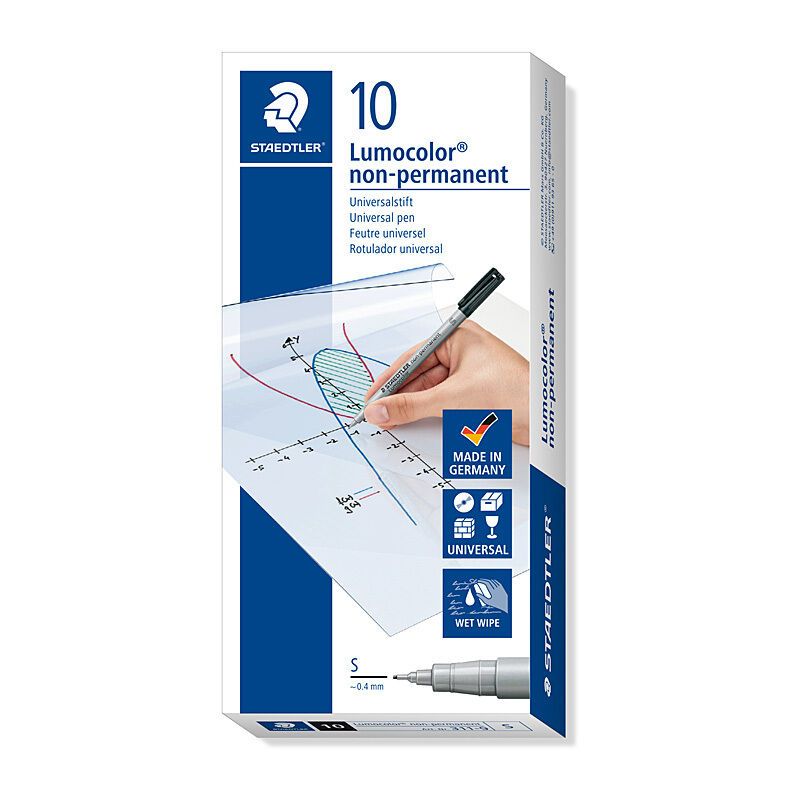 Staedtler Lumocolour 0.4mm Superfine Non-Permanent Pen - Box of 10 - Black