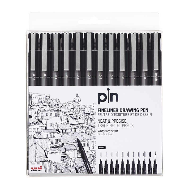 uni Pin Fine Liner Asst Pk12