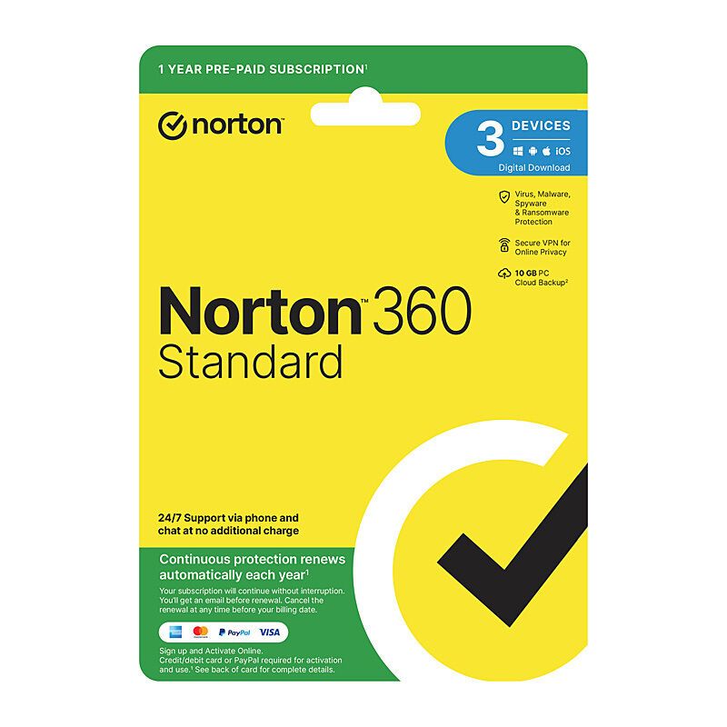 Norton 360 Standard Protection - 1 User 3 Devices 1 Year Sub - ESD Version