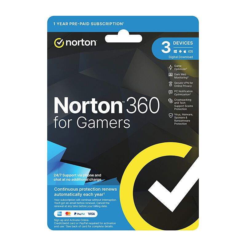 Norton 360 Protection For Gamers - 1 User 3 Device 1 Year Sub - ESD Version