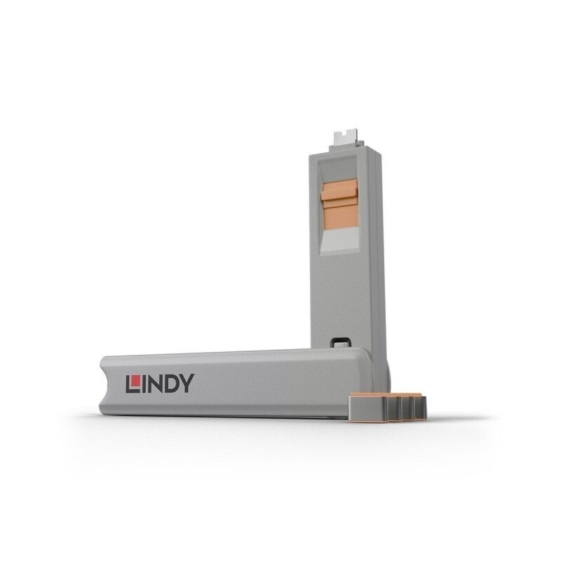 Lindy USB-C Port Blockers & Key - 4 Pack (Orange)