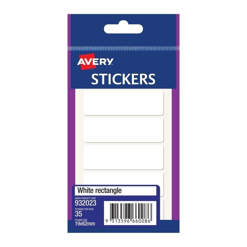 Avery 62x19mm White Rectangle Stickers 35-Pack - Box of 10