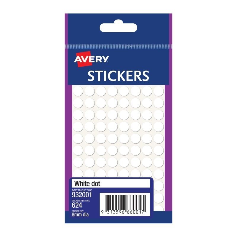 Avery 8mm White Dot Stickers 624-Pack - Box of 10