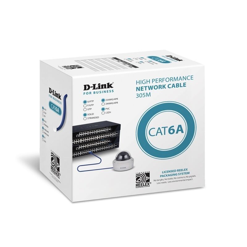 D-Link Cat6A U-FTP 23AWG Network Cable 305m in Reelex packaging - Blue