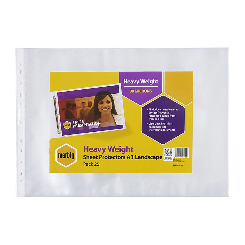Marbig Sheet Protectors H/Weight A3 Landscape Pk25