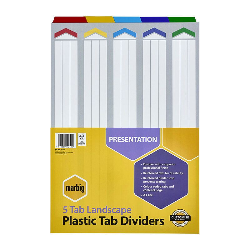 Marbig Indices & Dividers 5 Tab Reinf A3 Landscape
