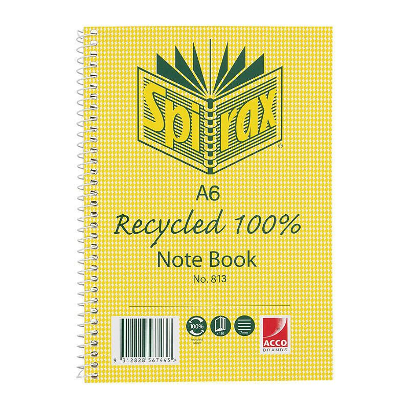 Spirax 813 Recycled Notebook A6 100 Pg Pk5