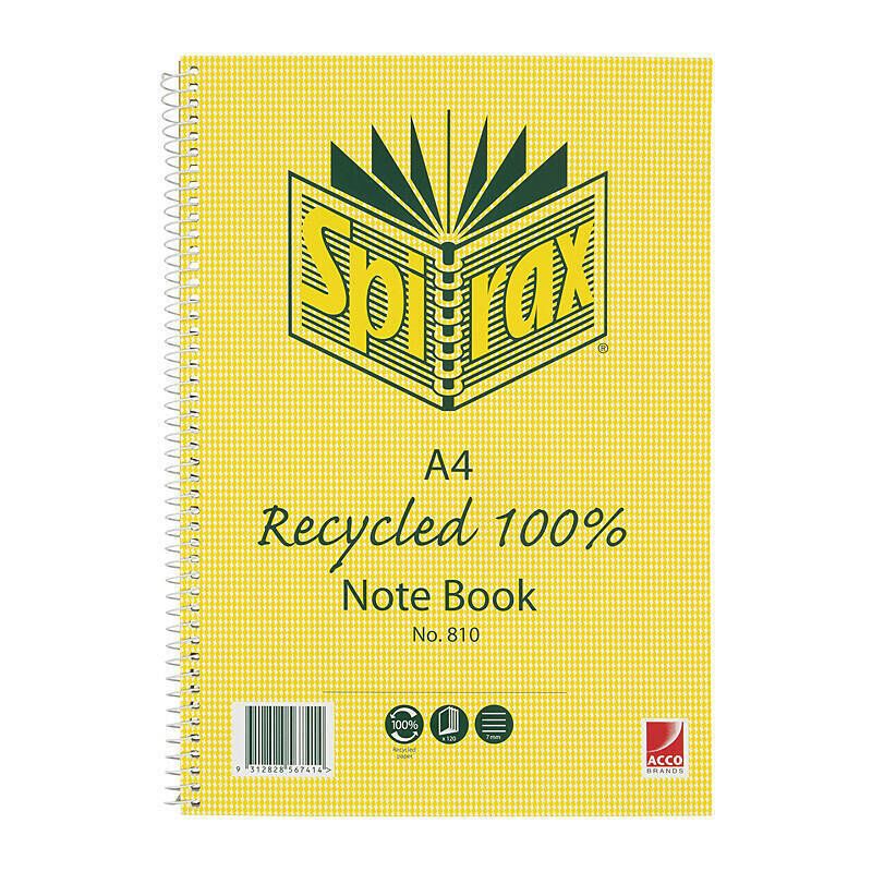 Spirax 810 Recycled Notebook A4 120 Pg Pk5
