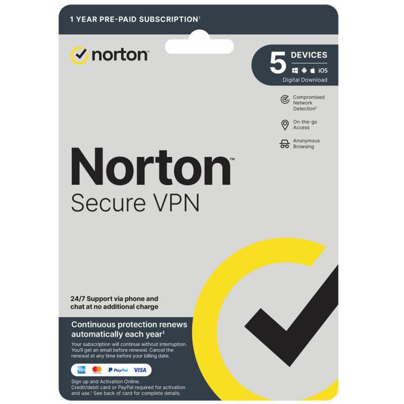Norton Secure VPN 1 User 5 Devices 12 Months