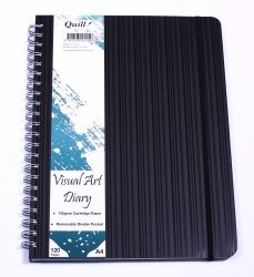 VISUAL ART DIARY QUILL PREMIUM A4 WITH POCKET BLACK 120PG