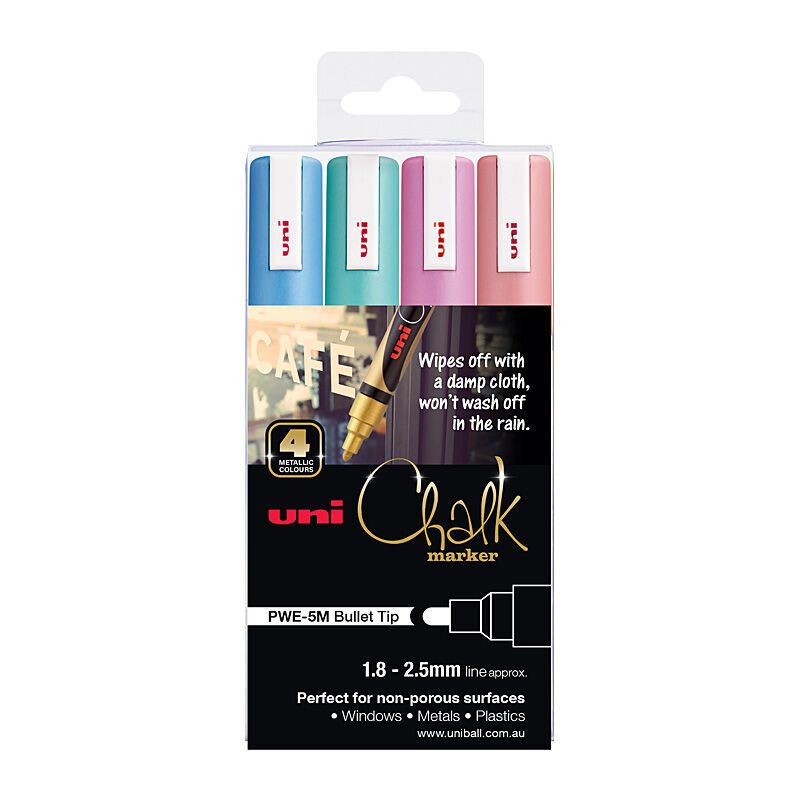 uni Chalk Mrkr Blt Metallc Pk4