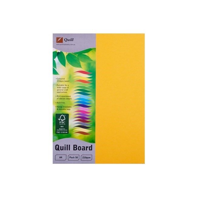 CARDBOARD QUILL A4 210GSM SUNSHINE PK50
