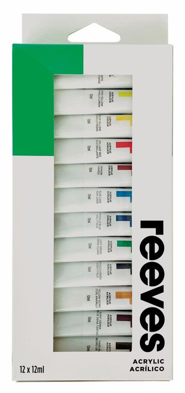 PAINT REEVES ACRYLIC COLOURS 12ML TUBE BX12