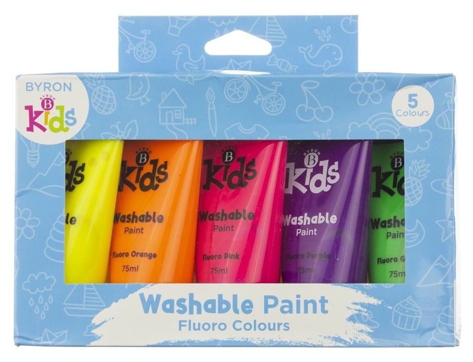 PAINT JASART BYRON KIDS WASHABLE 75ML SET 5 FLUORO