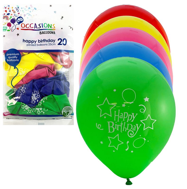 BALLOONS ALPEN 25CM HAPPY B'DAY ASST 20'S