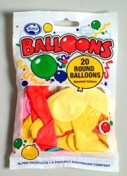 BALLOONS ALPEN 23CM ROUND ASST 20'S