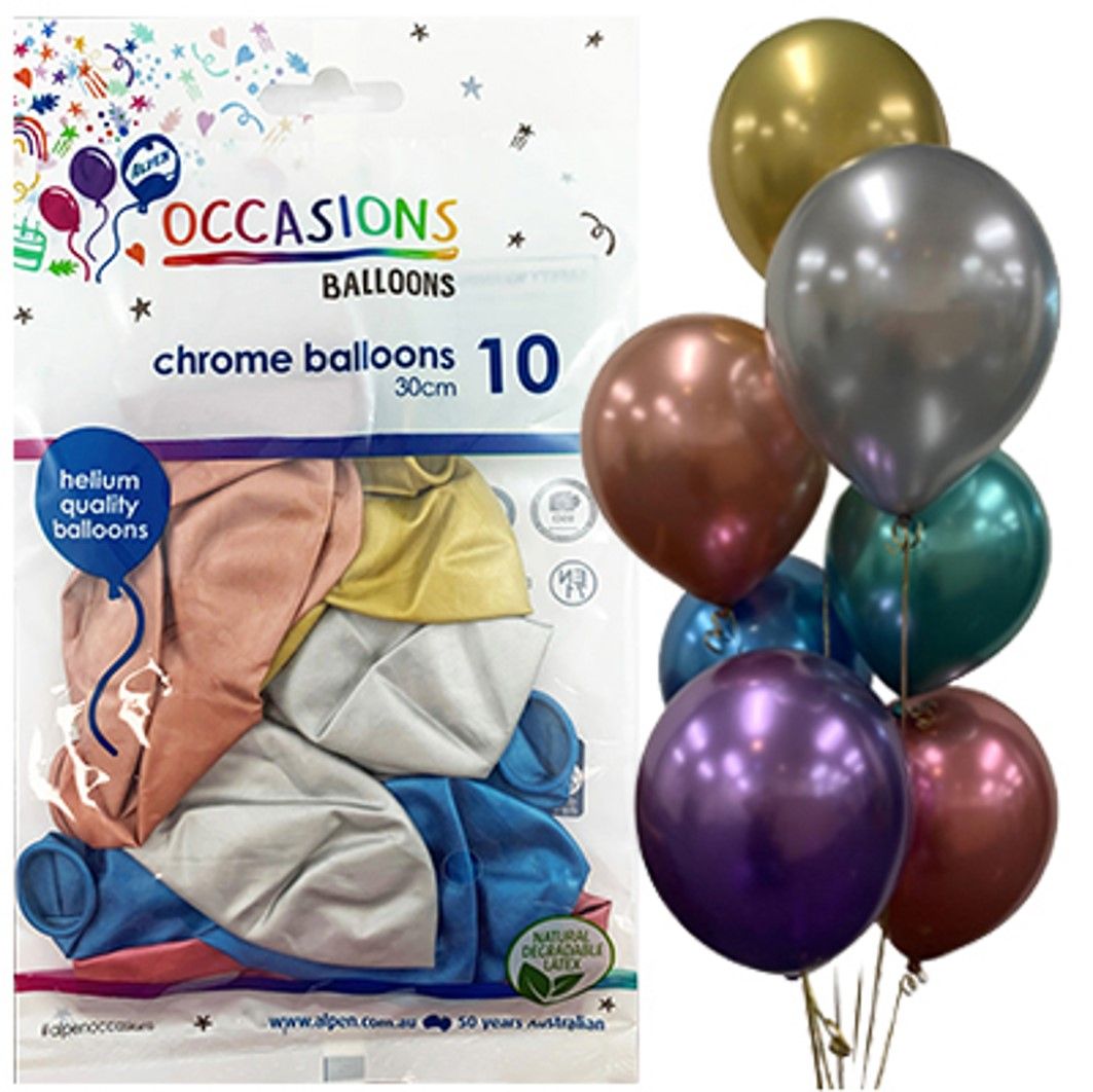 BALLOONS ALPEN 30CM CHROME ASSORTED PK10