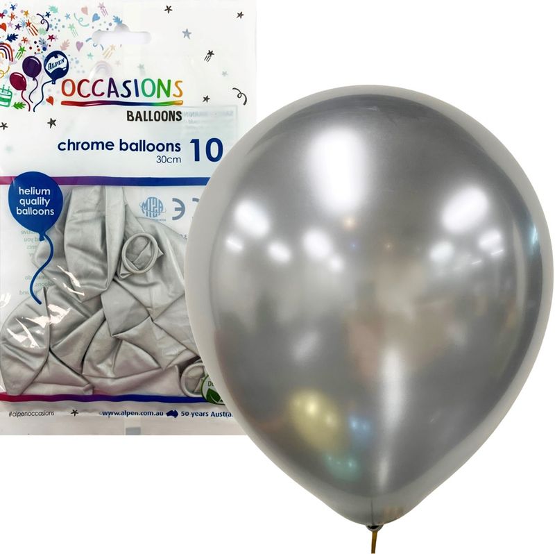 BALLOONS ALPEN 30CM CHROME SILVER PK10