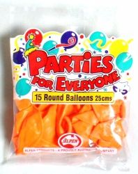 BALLOONS ALPEN 25CM ORANGE 15'S