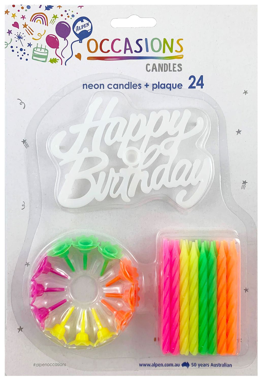 CANDLES ALPEN B/DAY W/HOLDER & PLAQUE 24'S