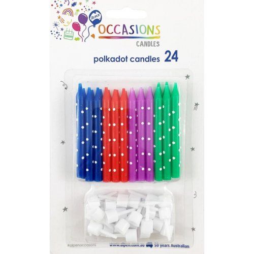 CANDLES ALPEN B/DAY POLKADOT W/HOLDER 24'S