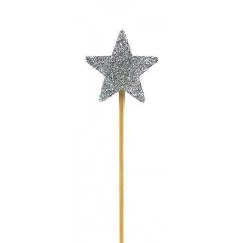 CANDLE ALPEN LONG STICK SILVER GLITTER STAR