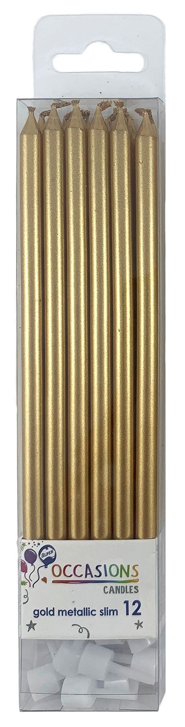 CANDLE ALPEN SLIM 120MM GOLD PK12
