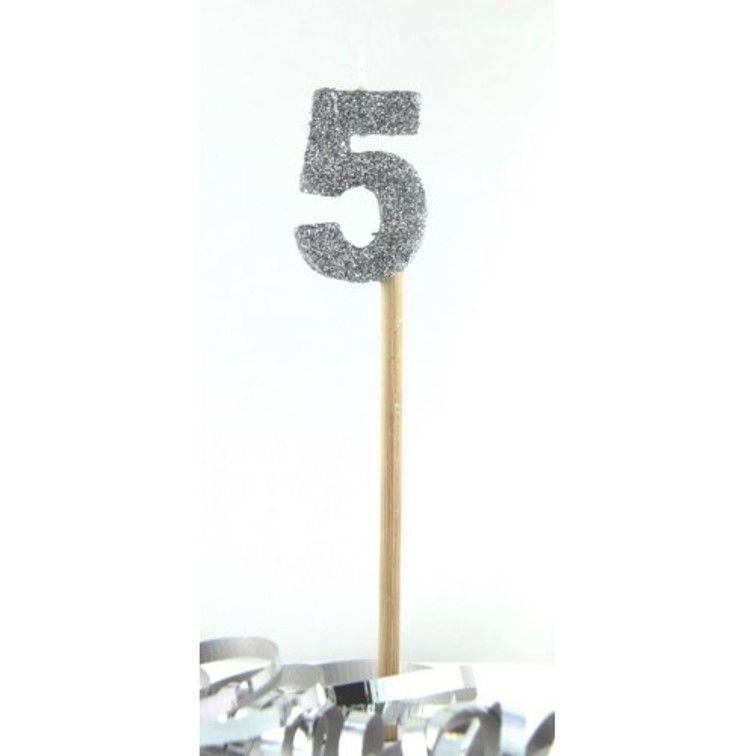 CANDLE ALPEN LONG STICK SILVER GLITTER NO.5