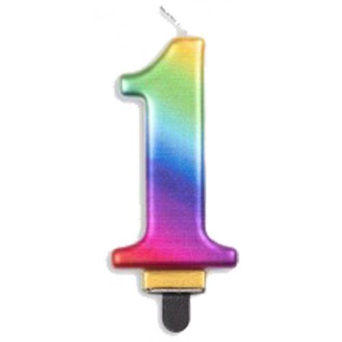 CANDLE ALPEN NUMERAL #1 METALLIC RAINBOW