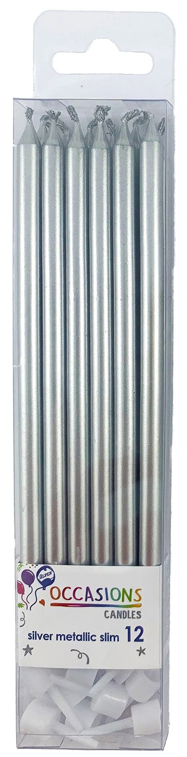 CANDLE ALPEN SLIM 120MM SILVER PK12