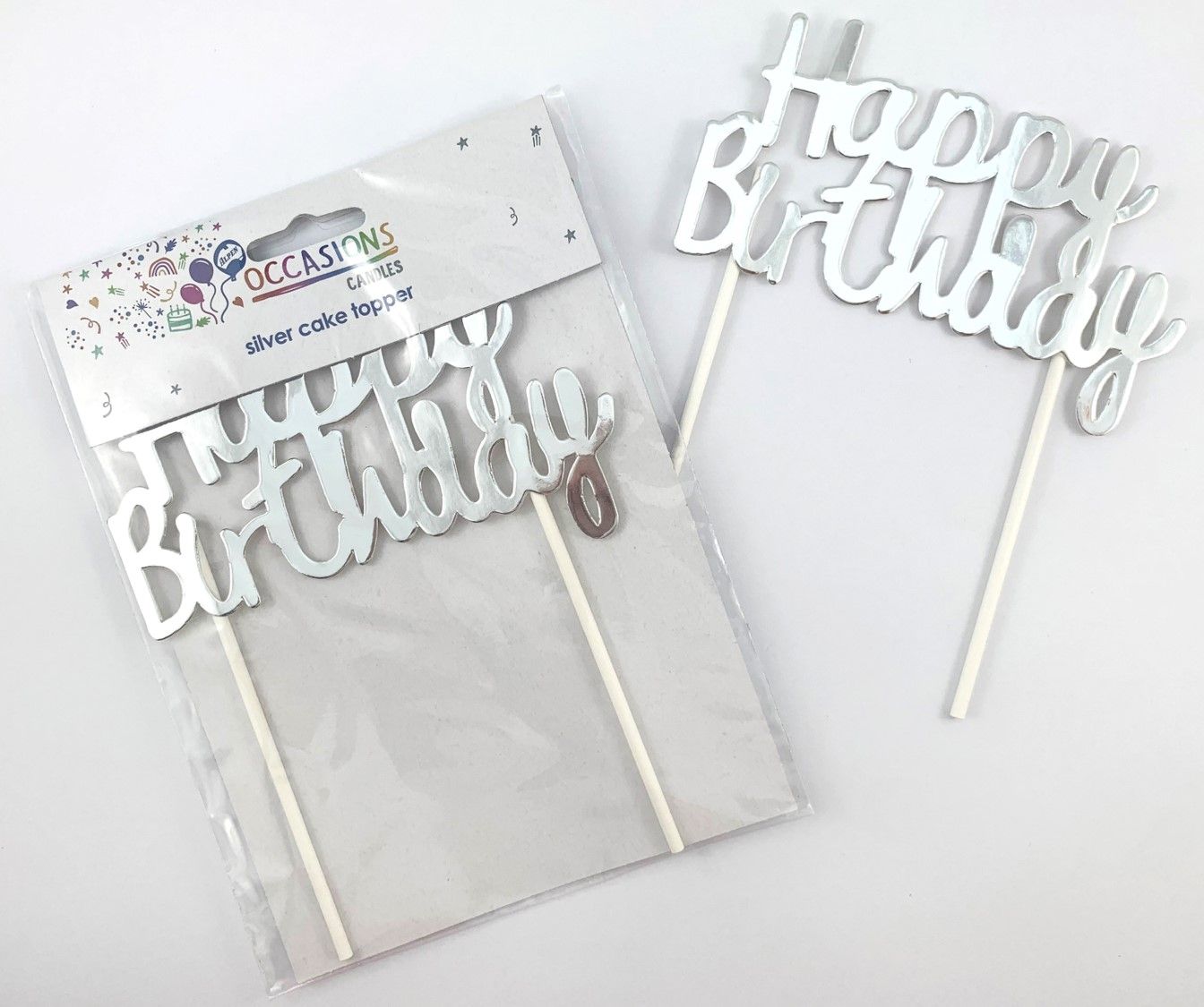 CAKE TOPPER ALPEN HAPPY BIRTHDAY METALLIC SILVER