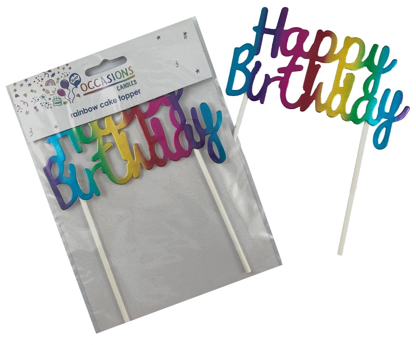 CAKE TOPPER ALPEN HAPPY BIRTHDAY METALLIC RAINBOW