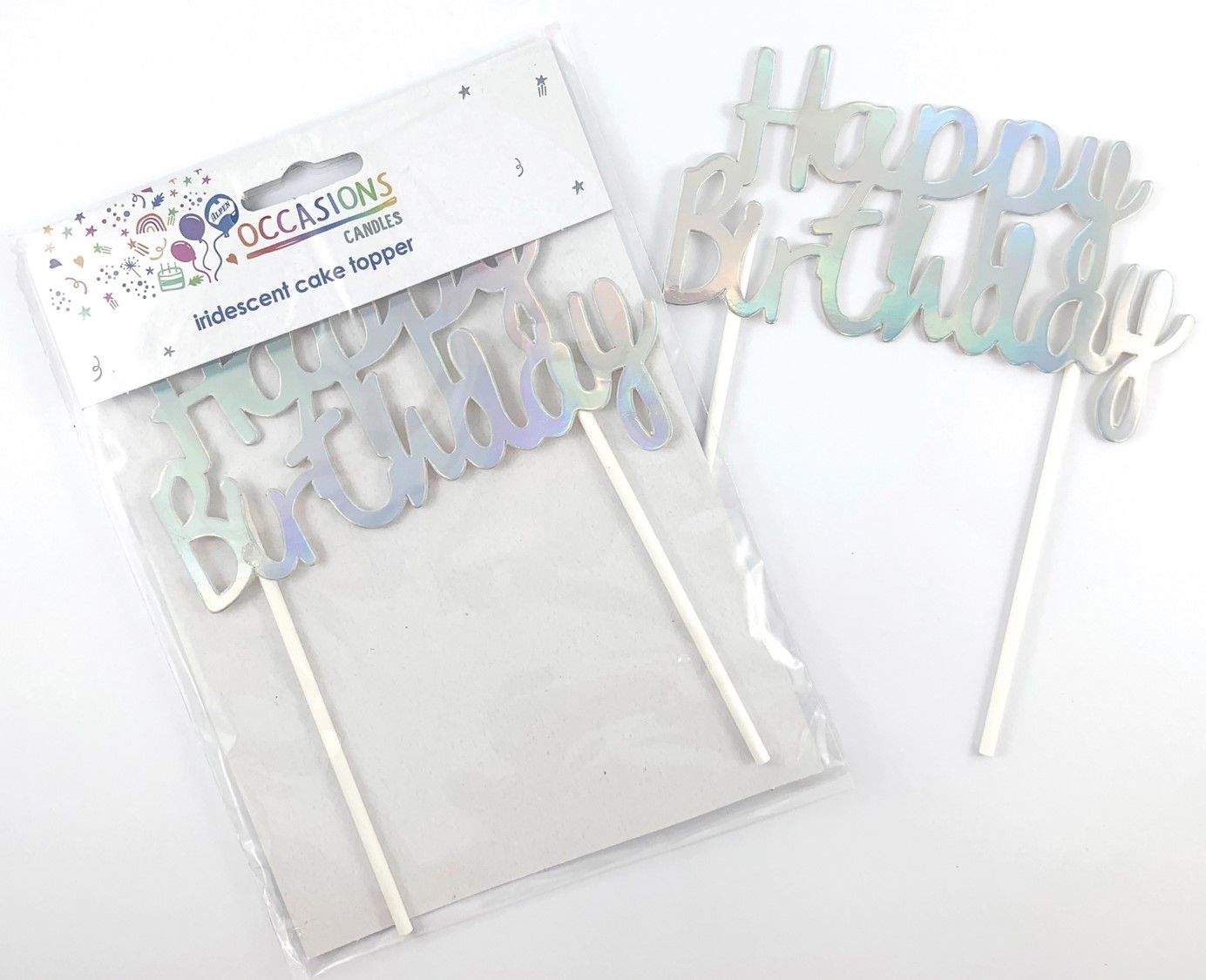 CAKE TOPPER ALPEN HAPPY BIRTHDAY METALLIC IRIDESCENT