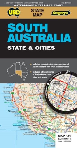 MAP UBD/GRE 690 X 920 SOUTH AUSTRALIA STATE & CITIES 519 11TH ED WATERPROOF