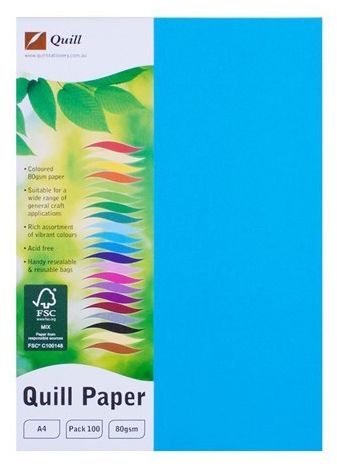 COPY PAPER QUILL A4 80GSM MARINE BLUE PK100