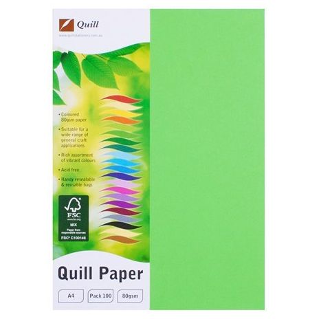 COPY PAPER QUILL A4 80GSM LIME PK100