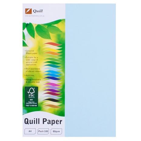COPY PAPER QUILL A4 80GSM POWDER BLUE PK100