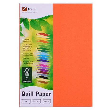 COPY PAPER QUILL A4 80GSM ORANGE PK100