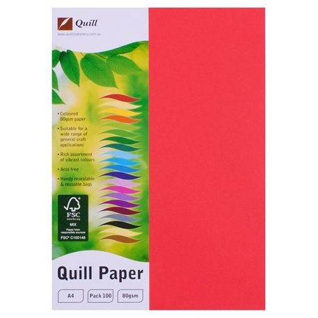 COPY PAPER QUILL A4 80GSM RED PK100