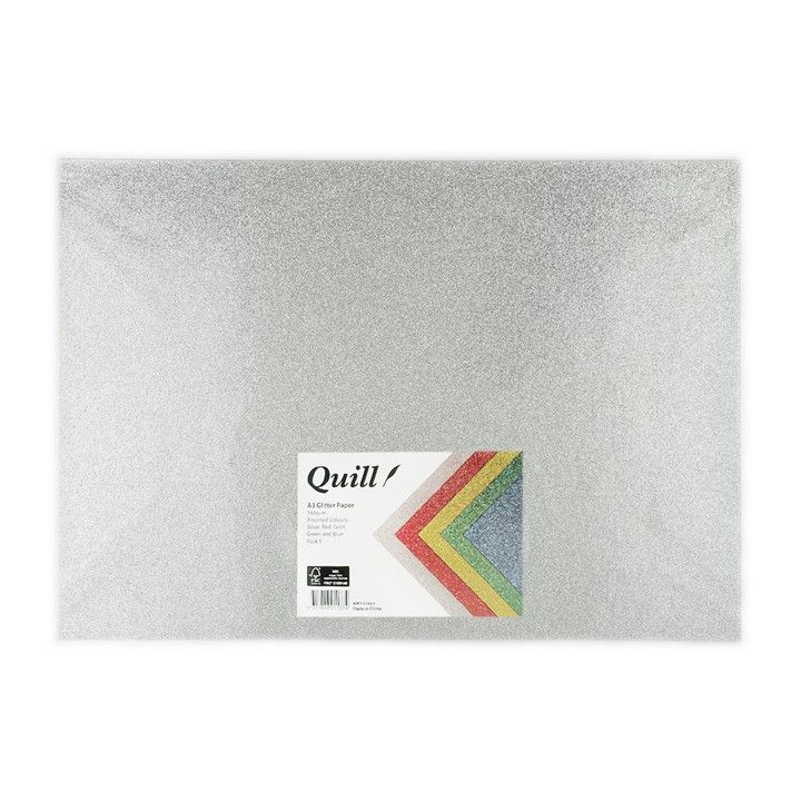 PAPER QUILL A3 GLITTER ASSORTED PK 5