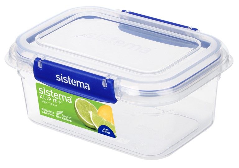 FOOD CONTAINER SISTEMA 1L KLIP IT PLUS ULTRA RECTANGLE CLEAR/BLUE