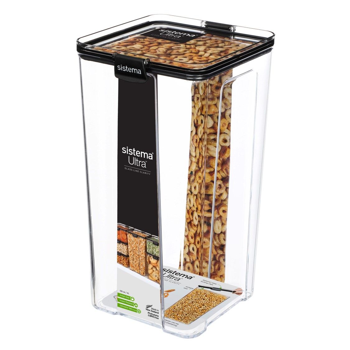 FOOD CONTAINER SISTEMA 4L ULTRA SQUARE LARGE CLEAR/BLACK