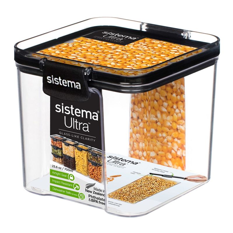 FOOD CONTAINER SISTEMA 700ML ULTRA SQUARE CLEAR/BLACK