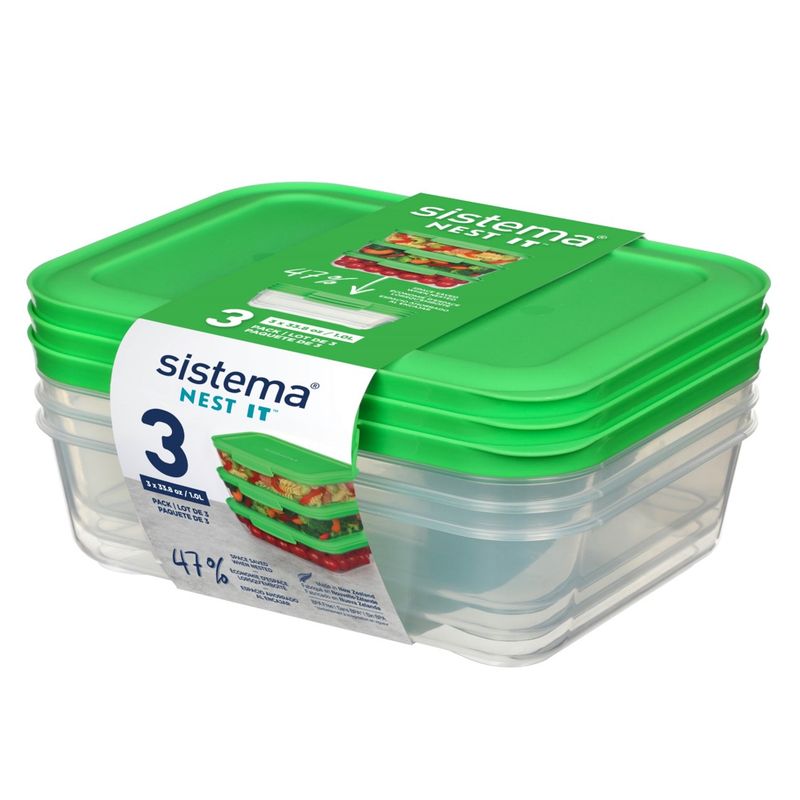 FOOD CONTAINER SISTEMA 1L NEST IT 3 PACK CLEAR