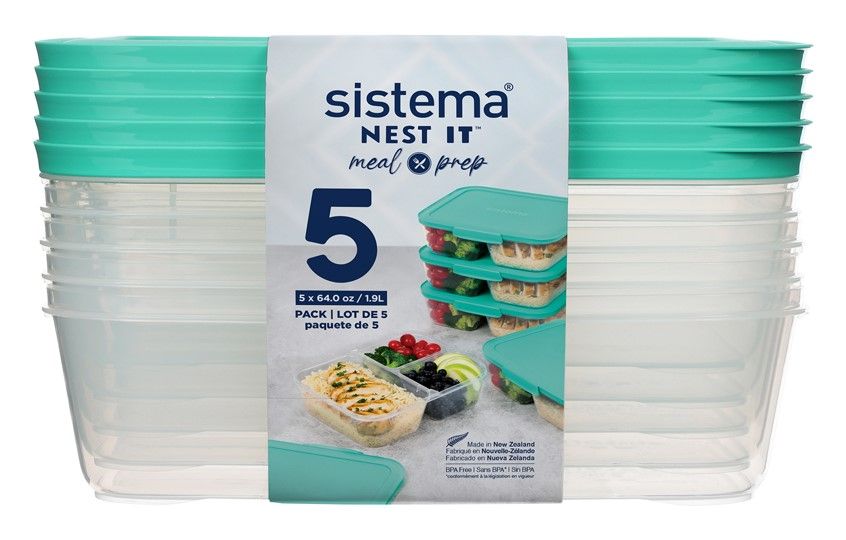 FOOD CONTAINER SISTEMA 1.9L NEST IT MEAL PREP 5 PACK CLEAR